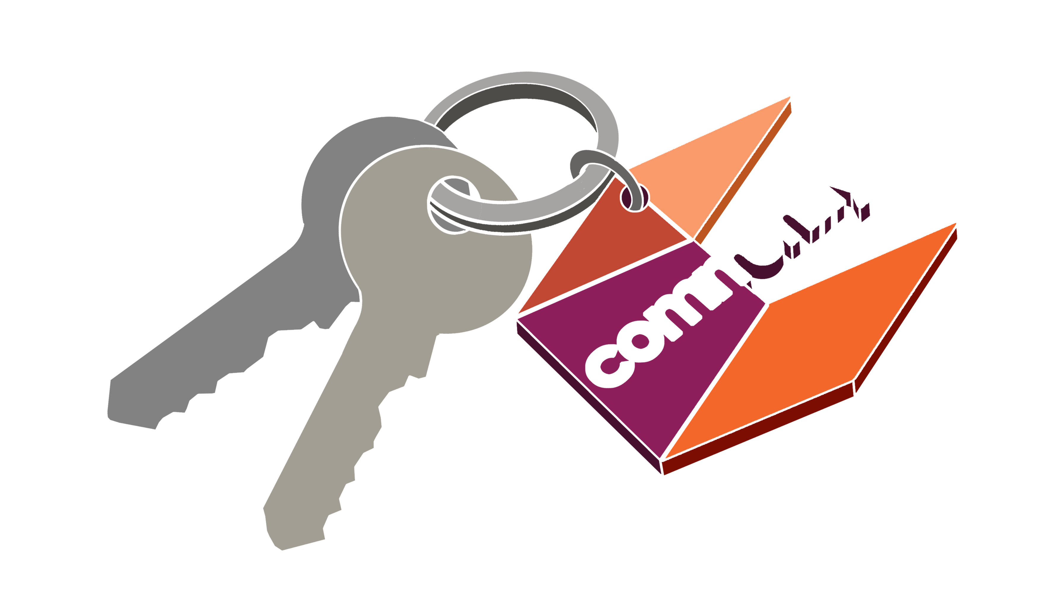 Illustration of Communify-labelled keyring, attached to 2 keys