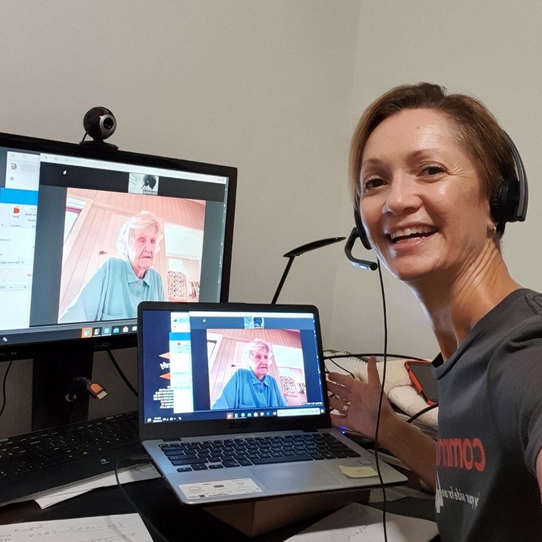 An aged care client learning how to use video conferencing with instructor, Syvli