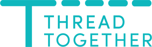 Logo of the organization "Threats Together," featuring a modern design with a turquoise color scheme. The text emphasizes collaboration and security in addressing threats.